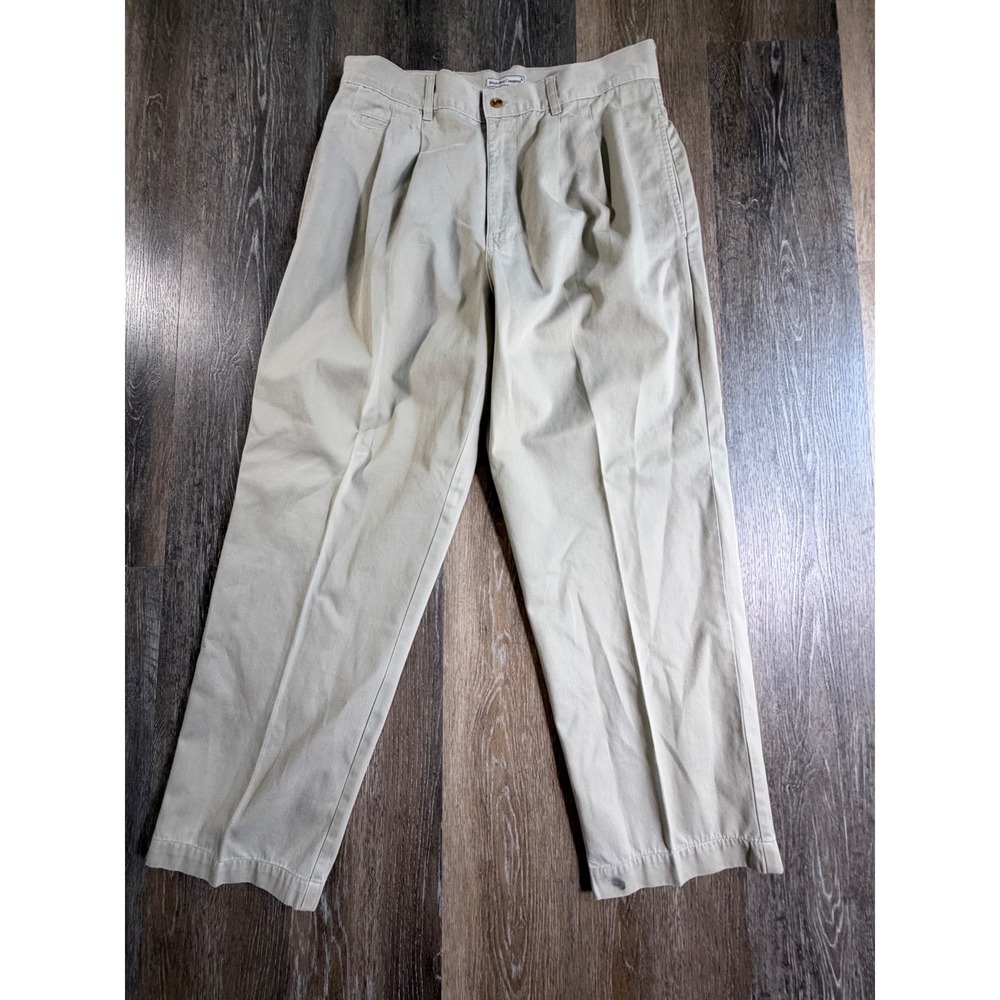 Bugle Boy Pleated Chino Pants Mens 34x29 Khaki Relaxed Fit Vintage Trousers